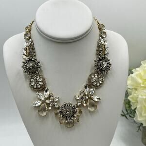 J. Crew Flower Lattice Crystal Czech Glass Cluster Stacked Statement Necklace